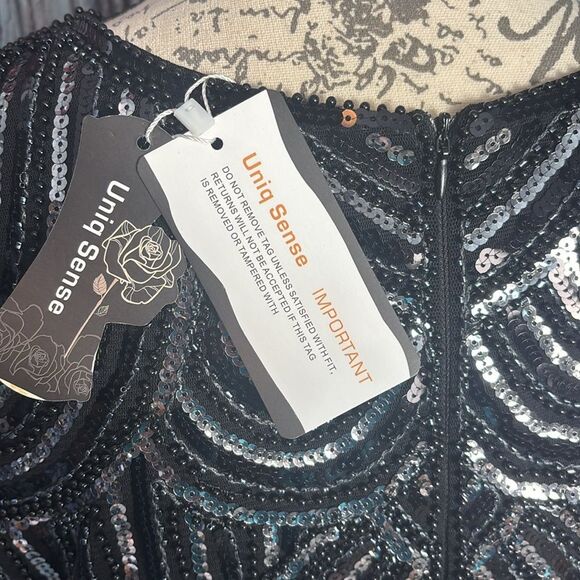 Meet your retro beauty NWT black beaded flapper dress, size XL - Picture 11 of 16